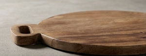 Planche à découper robuste en bois de manguier naturel, plateau rond pour fromage avec doubles poignées latérales en bois - Product Image 2