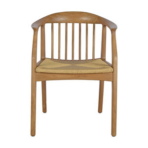 Sillón de Comedor de Madera de Teca Hecho a Mano con Respaldo Curvo y Asiento de Fibra Natural Tejida - Product Image 5