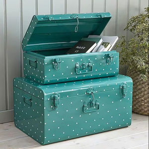 กล่องเก็บของเหล็กสีเขียวอมฟ้าลายจุดทันสมัย พร้อมระบบล็อคที่ปลอดภัย สำหรับจัดระเบียบบ้าน - Product Image 1