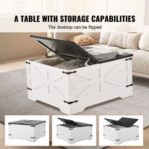Tavolino da Caffè Moderno Stile Fattoria da 80 cm con Design Quadrato a Cerniera, Ampio Vano Contenitore, in Legno Rustico, per Soggiorno - Product Image 2