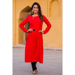 Conjunto de Kurta de Crepé Rojo Candy Talla XS - Product Image 5