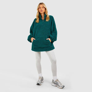 Vente en gros de sweat à capuche unisexe en polaire Teddy de haute qualité, de créateur, vintage, pour femme, coupe ample, col montant, demi-zip, style streetwear - Product Image 2