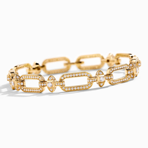 Pulsera de Cadena de Oro Amarillo de Lujo con Moissanita, Corte Brillante Redondo, Eslabones Geométricos, para Uso Diario Femenino - Product Image 1