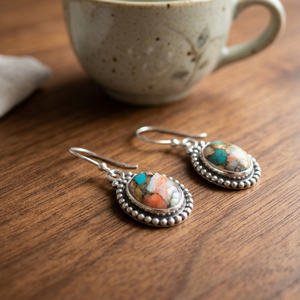 Vintage Oyster Turquoise Gemstone <b>Drop</b> <b>Earrings</b> 925 <b>Silver</b> Rose Gold & Yellow Gold Plated Handmade Boho Jewelry for Women Her - Product Image 6