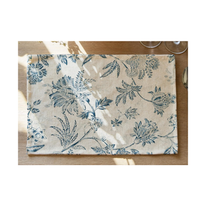 Set de table en coton bleu à motifs floraux botaniques 30x45 cm 110g, imprimé vintage, pour la décoration de la maison et des restaurants, fournisseur indien - Product Image 1