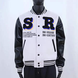 Chaqueta Varsity de Estilo Atlético con Mangas de Cuero para Hombre, Bordado Chenille, Cuello Alto Retro, Chaqueta Letterman OEM/ODM - Product Image 3