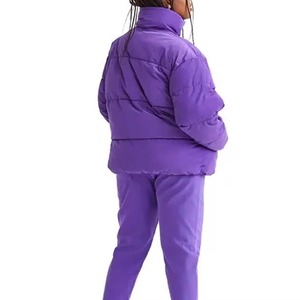 Purple Puffer Jacket Unisex Winter Casual Thick Windproof Zipper Closure Regular Fit Loose Style Solid Color Plain Dyed - Product Image 4
