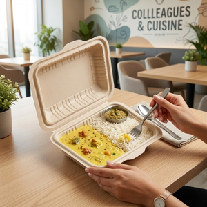 Contenedor de Alimentos Ecológico de Bagazo, Tipo Concha, 13x6 Pulgadas | Caja desechable de pulpa de caña de azúcar para llevar, para restaurantes y envasado de aperitivos - Product Image 1