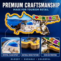 Aimant de réfrigérateur 3D en bois époxy, paysage de Santorin avec dôme bleu, aimant de réfrigérateur en forme de chat, souvenir touristique en gros