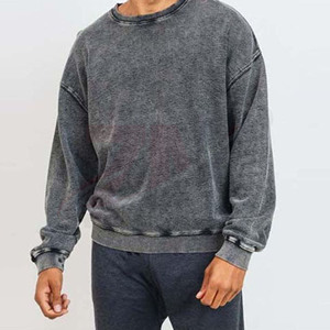 เสื้อสเวตเชิ้ตคอกลมโอเวอร์ไซส์สำหรับผู้ชาย สีพื้น ผ้าถัก คอตตอน สวมใส่สบายๆ ในฤดูใบไม้ร่วง ทรงปกติ คอกลม ผ้าถัก - Product Image 1