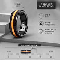 Bague de mariage pour homme en tungstène noir de 8 mm avec rail doré et incrustation de sable bleu étoilé, forme dôme biseautée, ajustement confortable, vente en gros