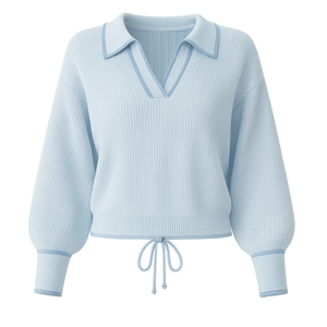 เสื้อสเวตเตอร์ไหมพรมแฟชั่นผู้หญิงสำหรับฤดูหนาวและฤดูร้อน คอวี แขนยาว เนื้อผ้านุ่ม ซับในผ้าฝ้าย แต่งลายริบ ทันสมัย สไตล์ลำลอง ผลิตจากโรงงาน - Product Image 1