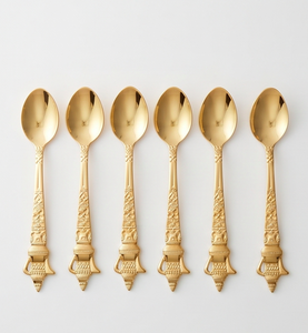 Elegant <b>Gold</b> Plated Teaspoons Set With <b>Ornate</b> Handles High <b>Mirror</b> Polish Dishwasher Safe Flatware For Wedding Occasions - Product Image 1