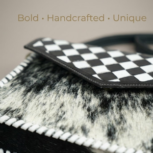 Custom Checkerboard Cowhide Mini Crossbody Bag | Genuine Leather Hair On Sling <b>Purse</b> | Women Fashion <b>Small</b> Handbag India Export - Product Image 4