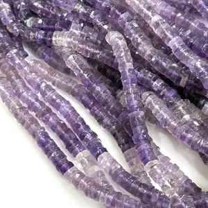 Cuentas facetadas de amatista natural de 16 pulgadas, cuentas Heishi de amatista en forma de rueda de 6 mm, cuentas de amatista sfumada en forma de rueda, cuentas de piedras preciosas de amatista a granel - Product Image 2