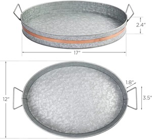 New Arrival Rectangular Metal Decorative Tray With Wooden Handles Industrial Style Galvanized Finish 2Pcs <b>Set</b> - Product Image 4