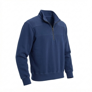 Sudadera con capucha personalizable de alta calidad con bolsillo, sudadera con cremallera de un cuarto para hombre, cuello alto, color liso - Product Image 4