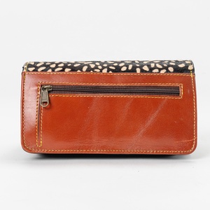 Portefeuille en cuir de vachette véritable de grande capacité, décontracté et élégant, couleur marron, avec fermeture éclair, imperméable, porte-cartes, design patchwork - Product Image 3