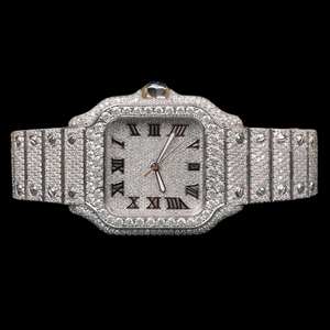Montre numérique de luxe avec diamant moissanite carré, cadran de 46 mm, mouvement ETA, bracelet en cuir de 20 mm - Product Image 1