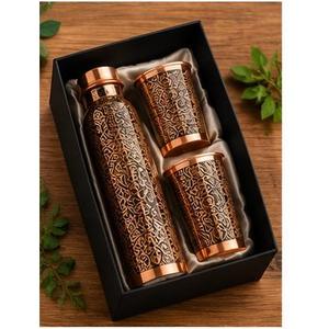 Copper <b>Water</b> <b>Bottle</b> with Two Cups Large Capacity <b>Customized</b> Minimalist Design Portable Drinkware Set for Home Use - Product Image 5