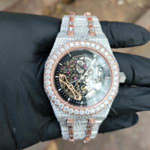 Reloj de Lujo Automático Esqueleto Hecho a Mano de Alta Calidad con Diamantes Moissanita y Diseño Bicolor - Product Image 1