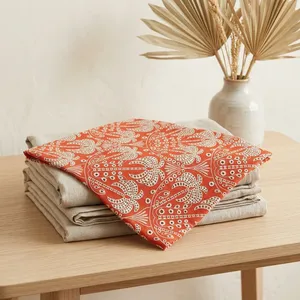 Finest Embroidered Red Cotton Schiffli Eyelet Fabric with White Tropical Palm <b>Tree</b> Embroidery for Resort Wear and Cushion Covers - Product Image 4