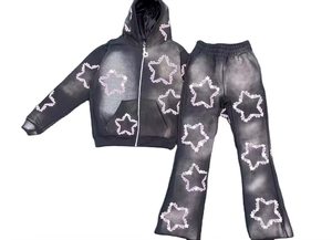 OEM Winter Plus Size Eco-Friendly 100% Cotton Printed Zip Tracksuit Custom Streetwear <b>Embroidery</b> Logo Unisex Two-Piece <b>Set</b> - Product Image 5