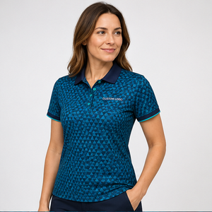 Custom Teal Navy Micro Triangle Print <b>Womens</b> <b>Polo</b> <b>Shirt</b> Quick Dry Breathable Short Sleeve Golf Team Uniform WPS-0734 - Product Image 3