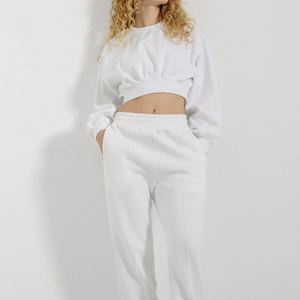 Women's Black 2-Piece Winter Casual <b>Set</b> Cropped <b>Sweater</b> Jogger Pants Full Sleeve Loose Fit Solid Color Fleece Knitted Cotton - Product Image 3