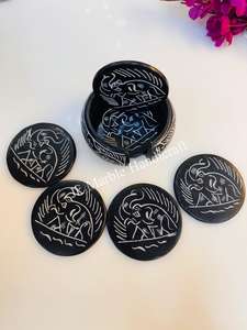 ชุดจานรองแก้วหินอ่อน 6 ชิ้น งานฝีมือสวยงาม พร้อมที่วางหินเคลือบสีคุณภาพสูง สำหรับชา ของตกแต่งครัวสไตล์ศาสนา - Product Image 3