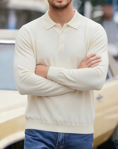 Pull en maille polyester/coton pour homme, léger et respirant, service OEM, couleur unie, col à revers, manches longues, couche de base décontractée pour le printemps - Product Image 5