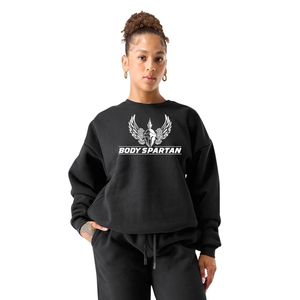 Sweat-shirt à col rond noir pour femme, manches longues, en molleton, décontracté, pour la gym, l'entraînement, vêtements de sport, doux et confortable - Product Image 2