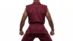 Dumela <b>Maroon</b> Sleeveless Martial Arts Uniform <b>Top</b> and Pants Set with Logo Unisex Karate Training Wear Durable Cotton Material - Product Image 4