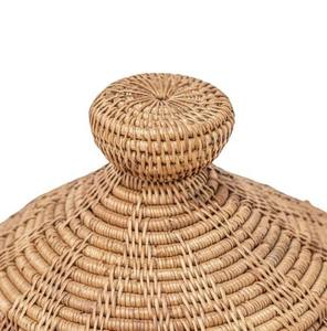 Cesta Redonda de Mimbre Tejida a Mano con Tapa con Lazo Decorativo, Caja de Mimbre Tradicional para Joyas, Decoración de Encimera de Fibra Natural - Product Image 4