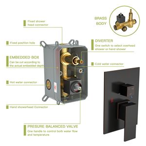 Il sistema doccia quadrata a parete da 12 pollici in gomma e bronzo a olio include accessori per doccia con valvola ruvida - Product Image 5