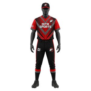 Ensemble de baseball noir et rouge – Maillot et pantalon de baseball personnalisés de qualité supérieure, uniforme de performance pour les sports d'équipe, vêtements pour l'entraînement et les matchs - Product Image 1