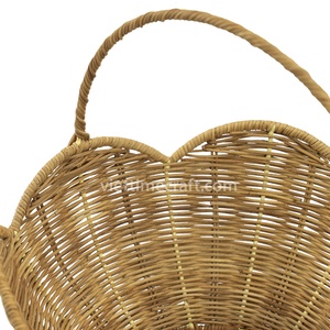 Scalloped Wicker Storage Baskets Set Of 2 Round Handcrafted <b>Rustic</b> Organizer For Living Room Neatening - Product Image 4