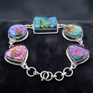 Bracelet Statement en Argent Sterling 925 avec Verre Dichroïque Fait Main, Bijou en Verre Artistique Multicolore et Pierres Précieuses - Product Image 2