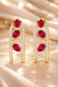 Gold Plated Pear Ruby <b>Dangle</b> <b>Earrings</b> For Women 925 Sterling <b>Silver</b> CZ July Birthstone Jewelry - Product Image 3