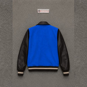 Chaqueta Varsity de Lana Azul para Hombre con Mangas de Cuero de Alta Calidad, Cuello Camisero, Estilo Casual Urbano para Otoño - Product Image 6