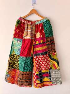 Cotton Vintage Patchwork High Waist Wide Leg Handmade Kantha Pant Boho Reversible <b>Comfy</b> Palazzo Trousers with Patches - Product Image 6