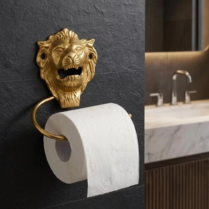Portarrollos de Papel Higiénico de Hierro Fundido con Cabeza de León Dorada, Moderno, Impermeable, para Montar en la Pared, Accesorio Glamuroso para Baño - Product Image 1