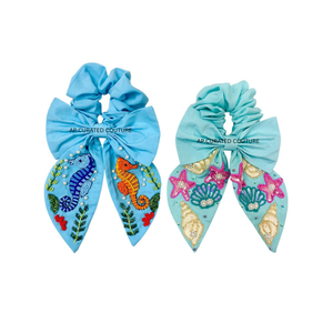 Coleteros azules con diseño de caballito de mar bordado a mano, accesorio de moda para mujer, diseño con cuentas hecho a mano, estilo casual. - Product Image 4