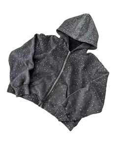 Sweat à capuche zippé personnalisé pour homme, entièrement orné de strass, en molleton de coton lavé 350 GSM, coupe régulière - Product Image 2