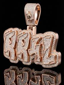 Colgante de Letra de Moissanita Chapado en Oro Rosa, Plata de Ley 925, Joyería Hip Hop con Nombre y Engaste de Garra para Unisex - Product Image 1