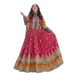 Low MOQ Prices Afghan Kuchi <b>Maxi</b> <b>Dress</b> With Embroidery Long Sleeves A-Line Chiffon Loose Fit Wedding Party Wear & Casual <b>Dresses</b> - Product Image 1