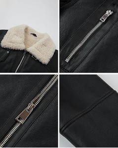 Blouson Moto Femme en Similicuir et Fausse Fourrure Style Café Racer Respirant Court en Peau de Mouton Synthétique Hiver Doublure en Fausse Fourrure OEM - Product Image 4