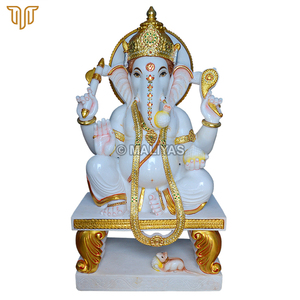 Estatua de Ganesha de Mármol Puro con Joyas de Oro |   Ídolo del Dios Ganesha Hecho a Mano |   Murti de Ganpati en Mármol Premium para Templo en Casa - Product Image 2