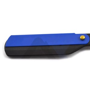 Premium Custom <b>Swing</b> Lock Shavette Straight Edge Razor Solid Blue Wooden Handle Black Stainless Steel Professional Barber Shavin - Product Image 2