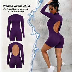 Mono enterizo ajustado con cremallera frontal en V profundo y leggings para mujer - Product Image 1
